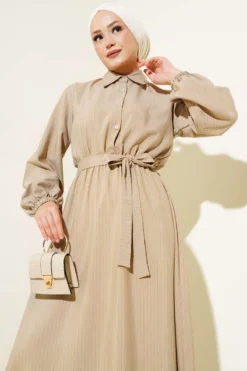Alternative view of Striped Waistband Half Button Dress Mink