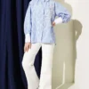 Striped Lace Detail Shirt Blue all'ingrosso shirt view 2 - Hicabistan fabbrica Turchia