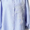 Striped Lace Detail Shirt Blue all'ingrosso shirt view 4 - Hicabistan fabbrica Turchia