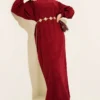 Loose Fit Striped Knit Dress Burgundy al por mayor dress - Hicabistan fábrica Turquía