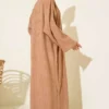 Loose Fit Striped Knit Dress Camel wholesale dress view 3 - Hicabistan Turkey factory