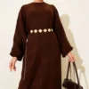 Loose Fit Striped Knit Dress Brown en gros dress view 2 - Hicabistan usine Turquie