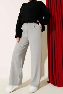 Alternative view of Thin Belted Pleated Fabric Trousers Grey