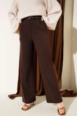 Alternative view of Thin Belted Pleated Fabric Trousers Brown