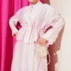 Pearl Button Waist Drawstring Skirt Set Pink بالجملة clothing set view 2 - Hicabistan مصنع تركيا
