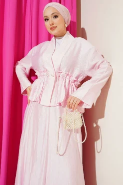 Alternative view of Pearl Button Waist Drawstring Skirt Set Pink