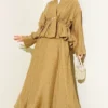 Pearl Button Waist Drawstring Skirt Set