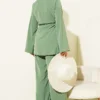 Pearl Button Pleated Detail Two-Piece Set Khaki wholesale clothing set view 3 - Hicabistan Turkey factory
