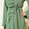 Pearl Button Pleated Detail Two-Piece Set Khaki wholesale clothing set view 4 - Hicabistan Turkey factory