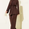 Pearl Button Pleated Detail Two-Piece Set Brown
