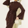 Pearl Button Pleated Detail Two-Piece Set Brown بالجملة clothing set view 2 - Hicabistan مصنع تركيا