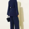 Pearl Button Pleated Detail Two-Piece Set Navy Blue بالجملة clothing set view 3 - Hicabistan مصنع تركيا