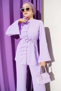 Alternative view of Pearl Button Pleated Detail Two-Piece Set Lilac