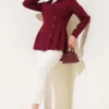 Pearl Detailed Pleated Shirt Burgundy wholesale shirt view 2 - Hicabistan Turkey factory