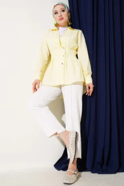 Alternative view of Pearl Detailed Pleated Shirt Yellow