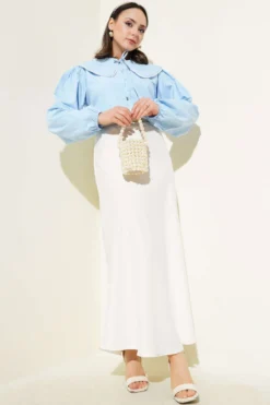 Alternative view of Navy Collar Short Shirt with Pearl Details Blue