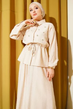 Alternative view of Pearl Flower Waist Tunic Skirt Set Beige