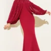 Pearl Cape Evening Dress Burgundy wholesale dress - Hicabistan Turkey factory