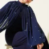 Pearl Cape Evening Dress Navy Blue بالجملة dress - Hicabistan مصنع تركيا