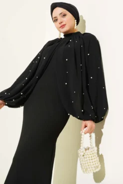 Pearl Cape Evening Dress Black wholesale dress view 2 - Hicabistan Turkey factory