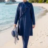 Pearl Ruffle Detailed Three-Piece Modest Swimsuit Navy Blue