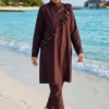 Pearl Ruffle Detailed Three-Piece Modest Swimsuit Plum all'ingrosso burkini view 2 - Hicabistan fabbrica Turchia