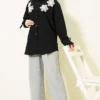 Pearl Flower Embroidered Modal Shirt Black – Image 2