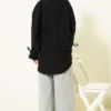Pearl Flower Embroidered Modal Shirt Black – Image 3