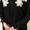 Pearl Flower Embroidered Modal Shirt Black – Image 4