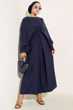 Loose Dress with String Detail Navy Blue
