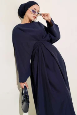 Alternative view of Loose Dress with String Detail Navy Blue