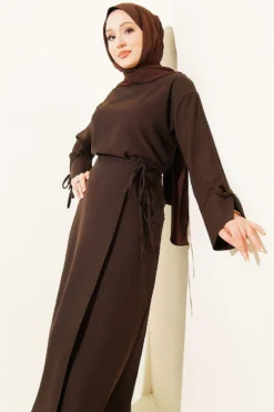 Alternative view of Basic Two-Piece Set with Ties and Skirt Brown