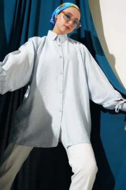 Oversized Shirt with String Ties Baby Blue