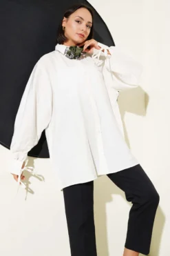 Oversized Shirt with String Ties White