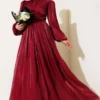 Tie Waist Pleated Evening Dress Burgundy all'ingrosso dress - Hicabistan fabbrica Turchia