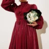 Tie Waist Pleated Evening Dress Burgundy wholesale dress view 2 - Hicabistan Turkey factory