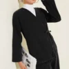 V-Neck Tie-Up Denim Two-Piece Set Anthracite بالجملة clothing set view 2 - Hicabistan مصنع تركيا