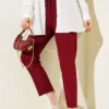 Belted Tapered Pants with String Detail Burgundy groothandel pants view 2 - Hicabistan Turkije fabriek
