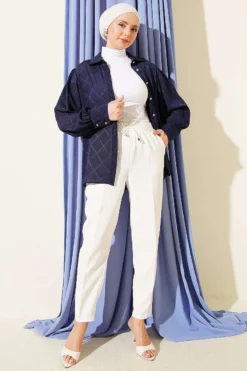 Alternative view of Belted Tapered Pants with String Detail Ecru
