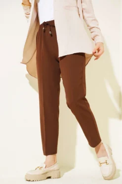 Alternative view of Belted Tapered Pants with String Detail Brown