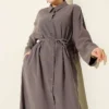 Button-Up Tencel Dress with Belt Grey all'ingrosso dress view 2 - Hicabistan fabbrica Turchia