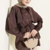 Shirt with Belted Sleeve Cape Brown all'ingrosso shirt - Hicabistan fabbrica Turchia