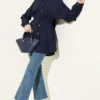 Shirt with Belted Sleeve Cape Navy Blue all'ingrosso shirt view 2 - Hicabistan fabbrica Turchia