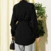 Shirt with Belted Sleeve Cape Black all'ingrosso shirt view 3 - Hicabistan fabbrica Turchia