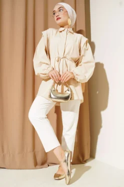 Alternative view of Shirt with Shoulder Cape and Belt Beige