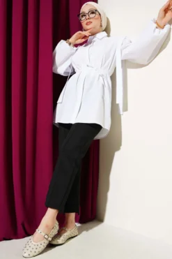 Alternative view of Shirt with Shoulder Cape and Belt White