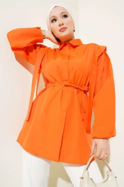 Shirt with Shoulder Cape and Belt Orange