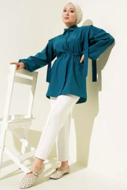 Alternative view of Shirt with Shoulder Cape and Belt Petrol