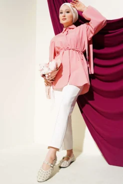 Alternative view of Shirt with Shoulder Cape and Belt Powder Pink