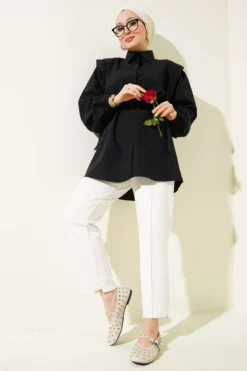 Alternative view of Shirt with Shoulder Cape and Belt Black